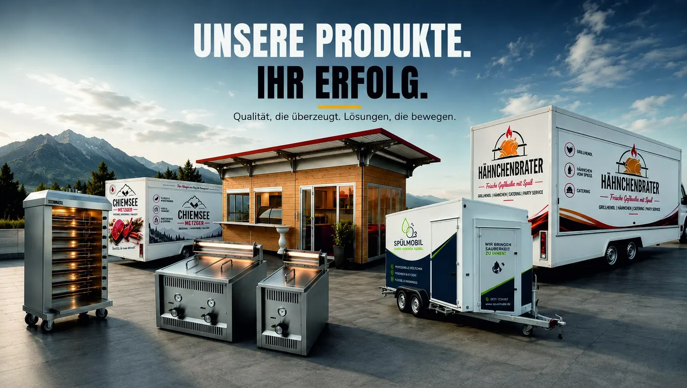 Steinmaßl Produktübersicht – Grillgeräte, Fritteusen, Fahrzeuge und Container
